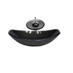 Cuba de Vidro Oval Chanfrada 46cm com Válvula Torneira Cascata Grafite