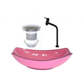 Cuba de Vidro Oval Chanfrada 46cm com Válvula e Torneira Metal Rosa