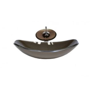 Cuba de Vidro Oval Chanfrada 46cm com Válvula Torneira Cascata Jateada