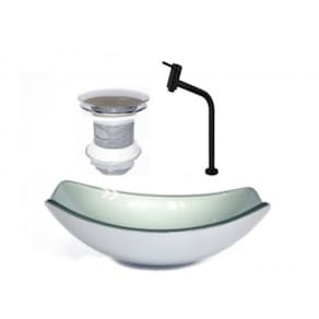 Cuba de Vidro Oval Chanfrada 46cm com Válvula e Torneira Metal Prata