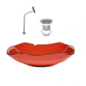 Cuba de Vidro Abaulada 45cm com Válvula e Torneira Vermelho Ferrari
