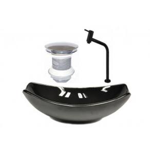 Cuba de Vidro Oval Chanfrada 46cm com Válvula Torneira Metal Preto