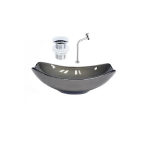 Cuba de Vidro Oval Chanfrada 46cm + Valvula Click + Torneira Metal Grafite