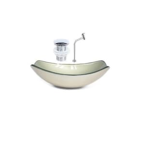 Cuba de Vidro Oval Chanfrada 46cm + Valvula Click + Torneira Metal Champanhe
