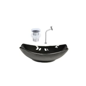 Cuba de Vidro Oval Chanfrada 46cm + Valvula Click + Torneira Metal Preto