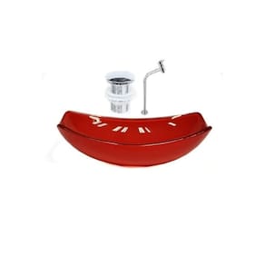 Cuba de Vidro Oval Chanfrada 46cm + Valvula Click + Torneira Metal Vermelho Cereja