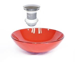 Cuba de Vidro Redonda 42cm + Válvula Click Vermelho Ferrari