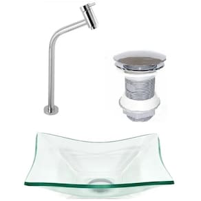 Cuba de Vidro Retangular 39cm Jateada + Valvula Click + Torneira Jateada