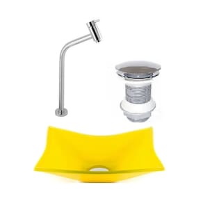 Cuba de Vidro Retangular 39cm + Valvula Click + Torneira Amarelo