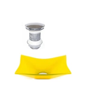 Cuba de Vidro Retangular 39cm + Valvula Click Amarelo