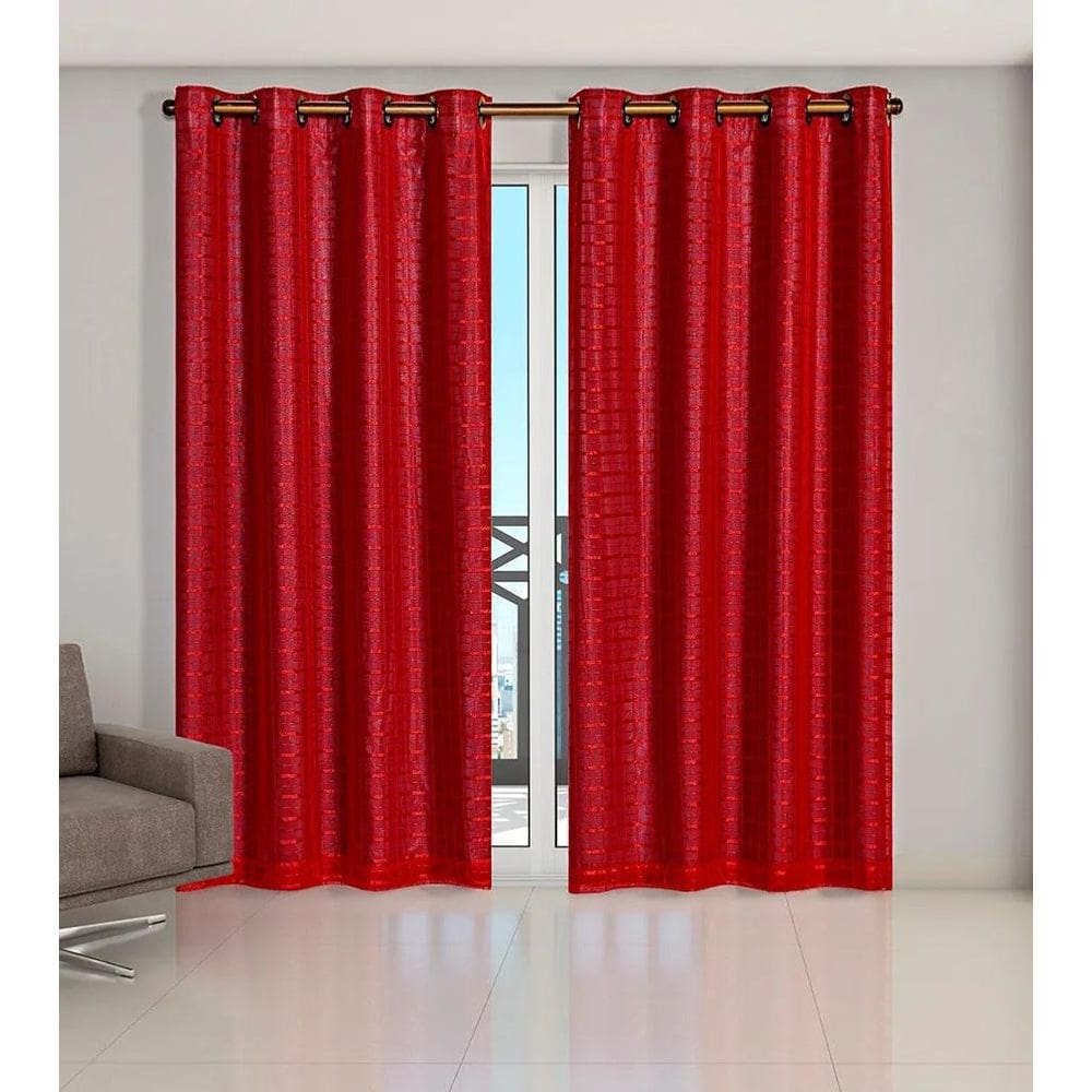 Cortina Voil Xadrez Com Forro Blackout 4,00 X 2,80 Vermelho