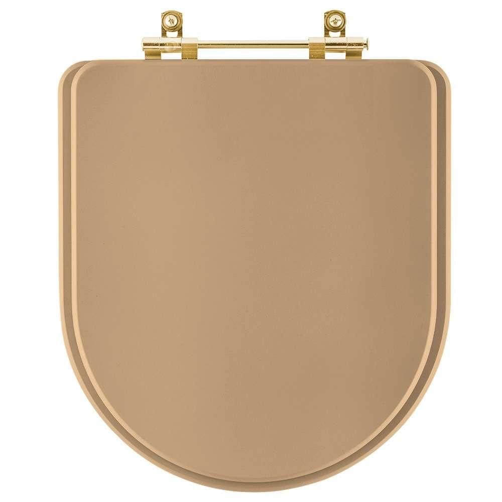 Assento Sanitário Carrara Bege Castor para vaso Deca com Ferragem Dourada