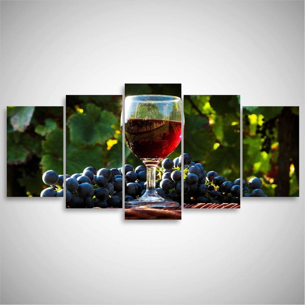 Quadro decorativo Vinhos e Uva Cozinha Mosaico 5 Peças