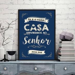 Quadro Eu Minha Casa Serviremos Ao Senhor 24X18 Vidro Preta