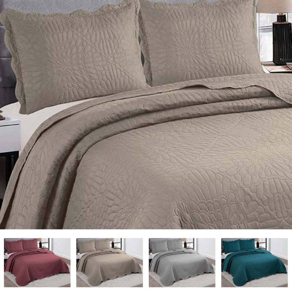 Colcha De Cama Solteiro Cobre Leito Bordado Dupla Face 2 Pçs - Marrom