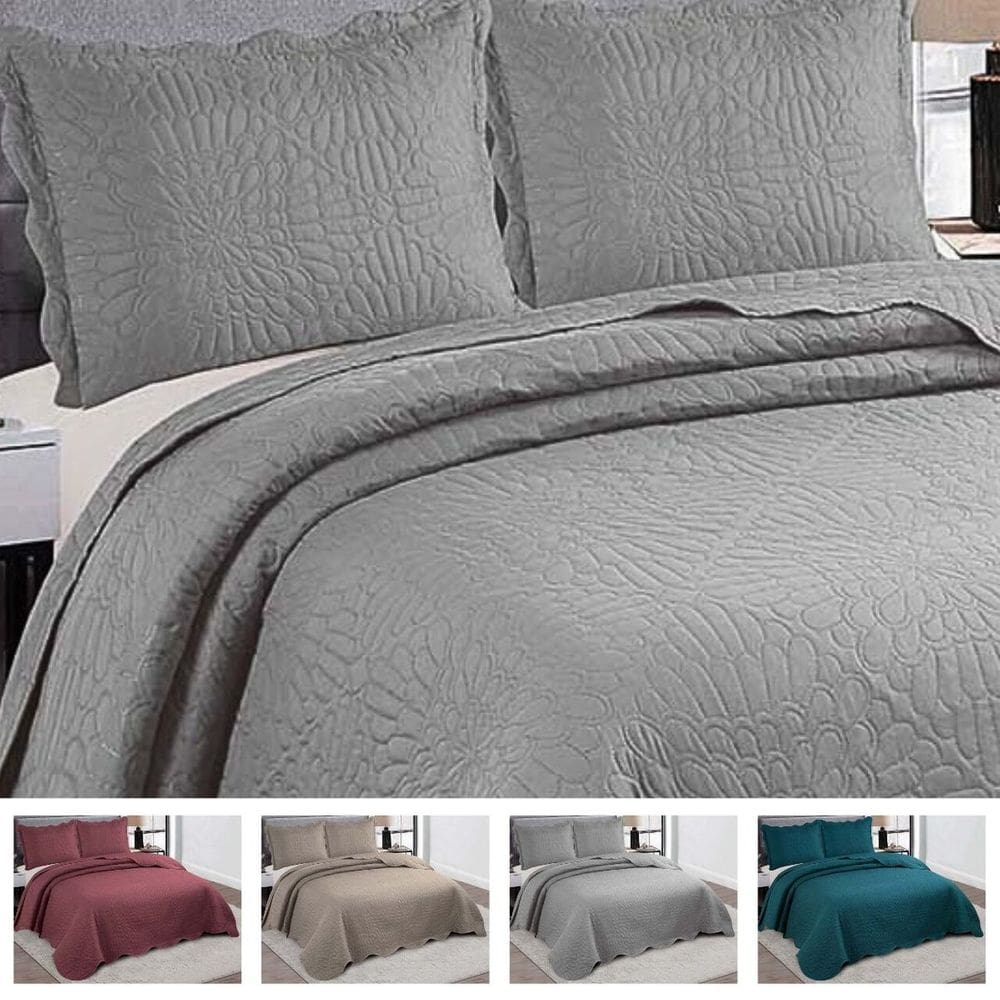 Colcha De Cama Casal Cobre Leito Bordado Dupla Face 3 Peças