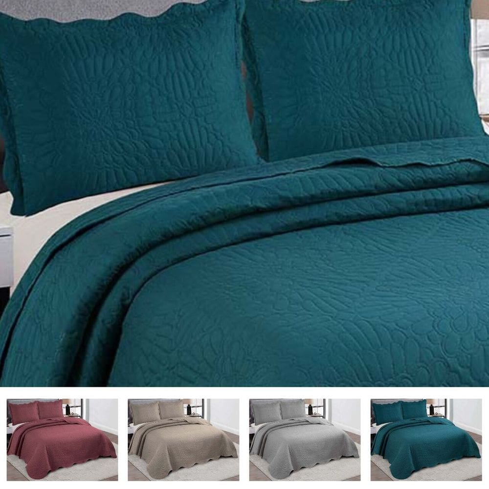 Colcha De Cama Queen Cobre Leito Bordado Dupla Face 3 Peças