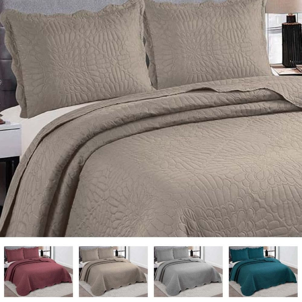 Colcha De Cama Casal Cobre Leito Bordado Dupla Face 3 Peças