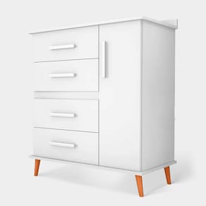Comoda com 4 Gavetas e 1 Porta com 4 pes Retro Olivia 85x123cm - Flex - Branco RosaAzul Canela