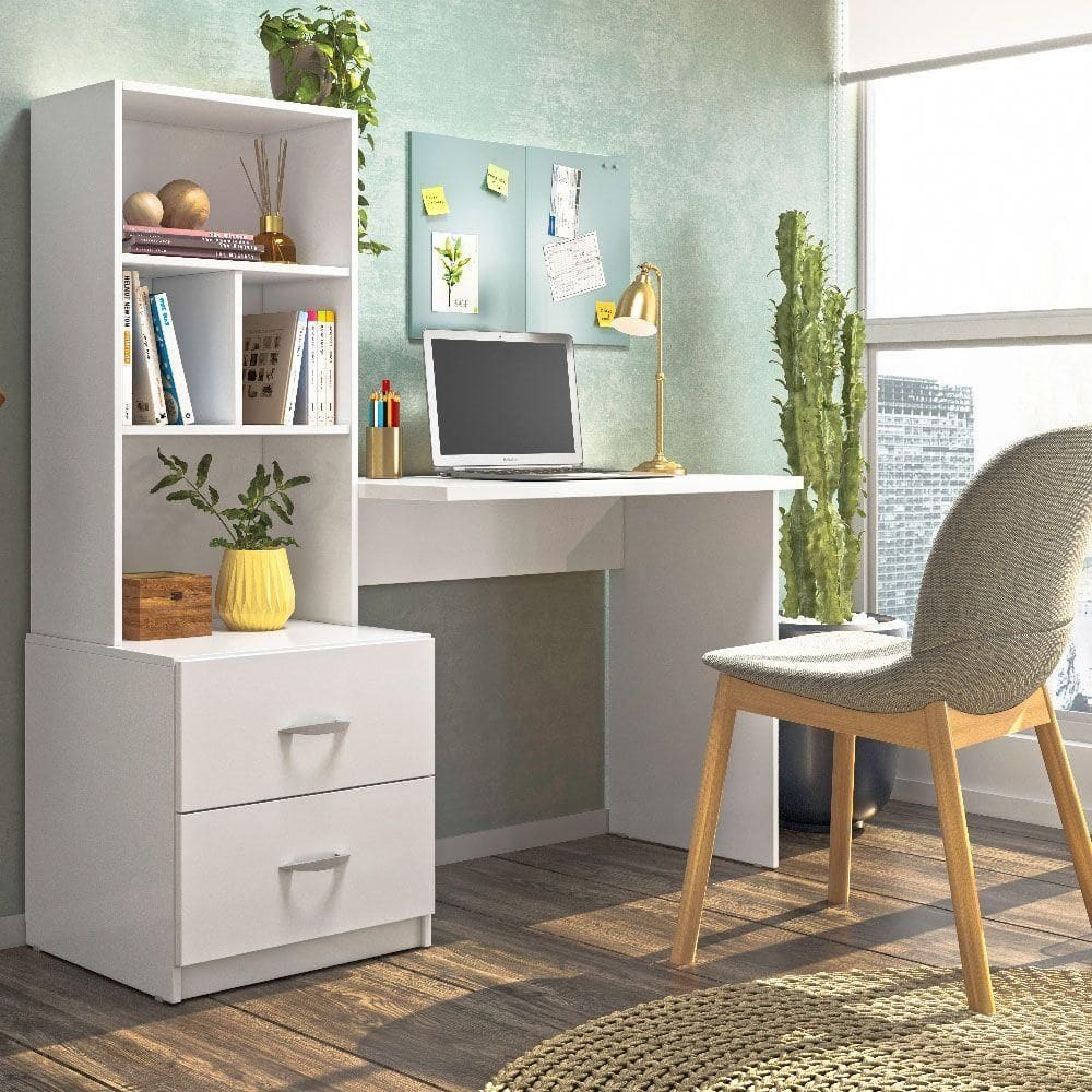 Escrivaninha Para Quarto Cristal 2 Gavetas E 3 Nichos Cor Branco Peternella Móveis