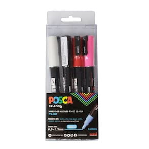 Estojo Caneta Posca Marcador Uni-Ball PC-3M C/4 Cores