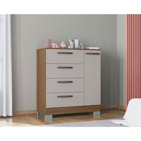 Cômoda Ambiente 868 4 Gavetas e 1 Porta Castanho Off White - Poquema