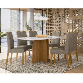 Mesa de Jantar Ambiente Anitta 160x90 cm com Vidro Ype Off White e 6 Cadeiras Mariana Ype Camurça Marrom - New Ceval