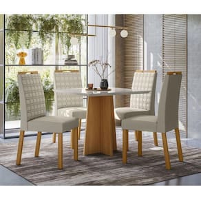 Mesa de Jantar Ambiente Anitta 90x90 cm com Vidro Ype Off White e 4 Cadeiras Mariana Ype Veludo Nude - New Ceval