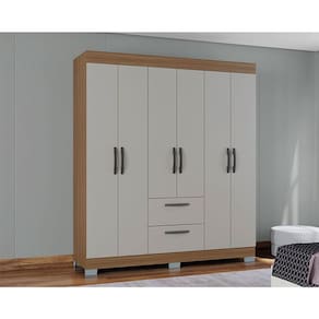 Guarda Roupa Casal Ambiente Tóquio 6 Portas Castanho Off White - Poquema