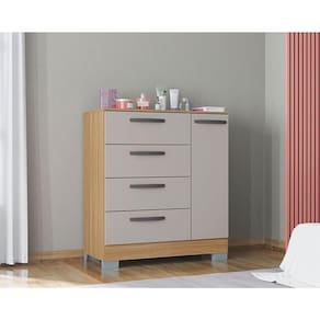 Cômoda Ambiente 868 4 Gavetas e 1 Porta Damasco Off White - Poquema