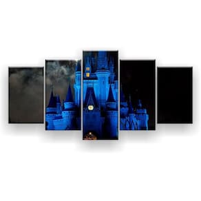 Quadro Decorativo Mosaico 5 Peças Castelo Noturno