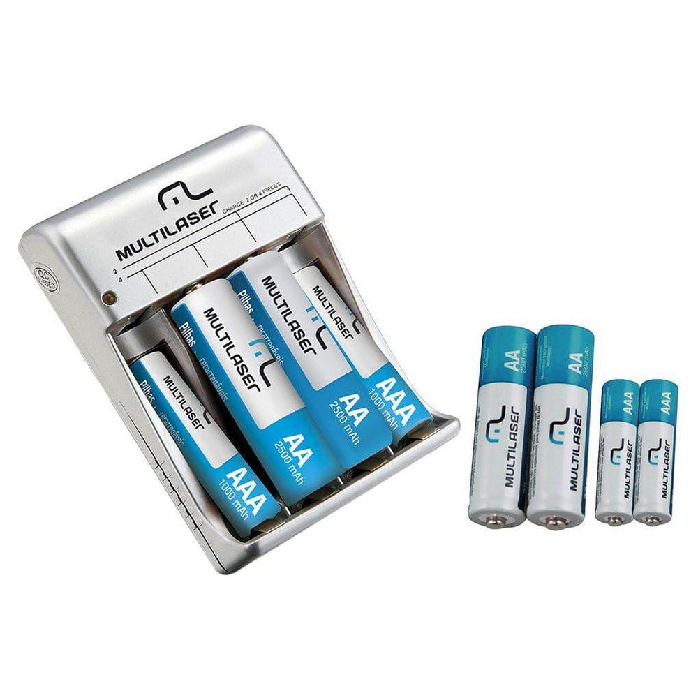 Kit 8- Pilhas Recarregáveis AA / AAA Multi - Carregador De Pilhas Multi