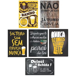 Kit 6 Placas Decorativas Bebidas Frases Cerveja