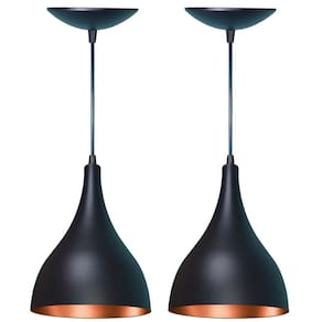 Kit 2 Lustres Pendente Alumínio Preto/Cobre 15cm