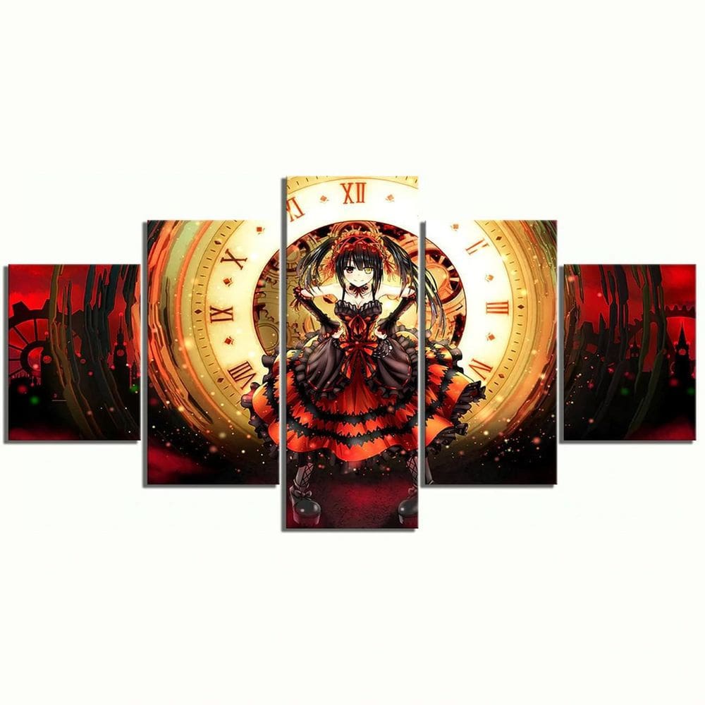 Quadros Decorativos 5 Peças Anime Tokisaki Kurumi