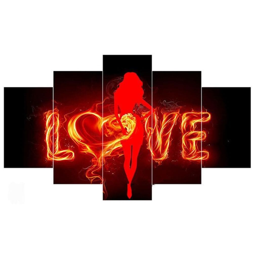 Quadros Decorativos 5 Peças Love Mulher Chamas Sensual Amor