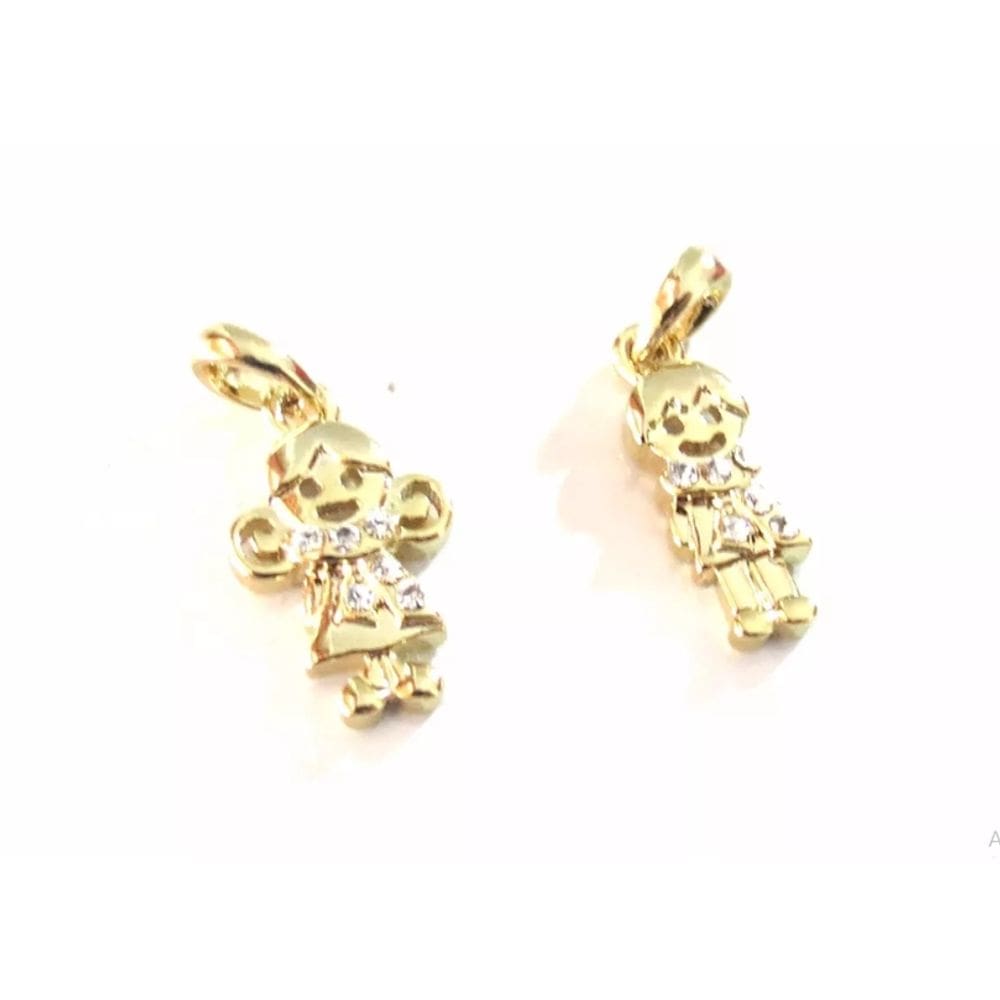 Pingente Menino Menina Casal Filhos Folheado Ouro 18k
