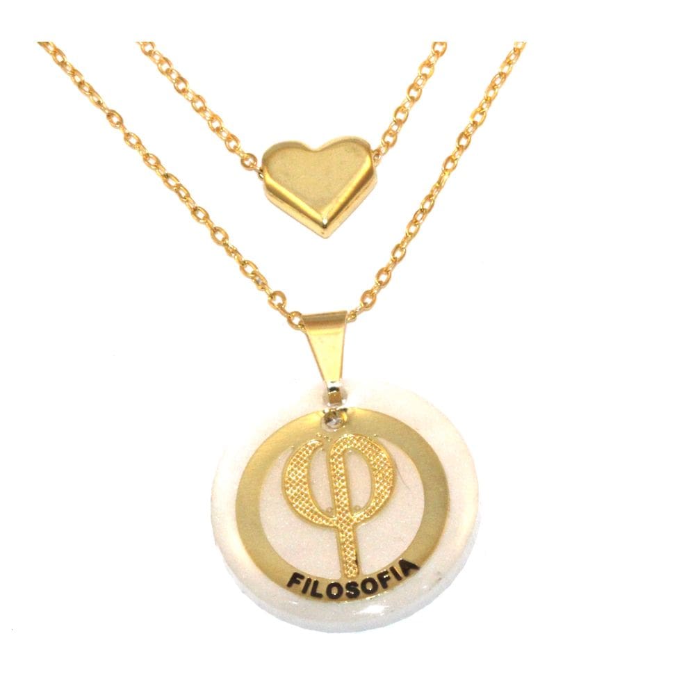 Colar Duplo Minha Profissão Filosofia Filosofo Folheado 18k