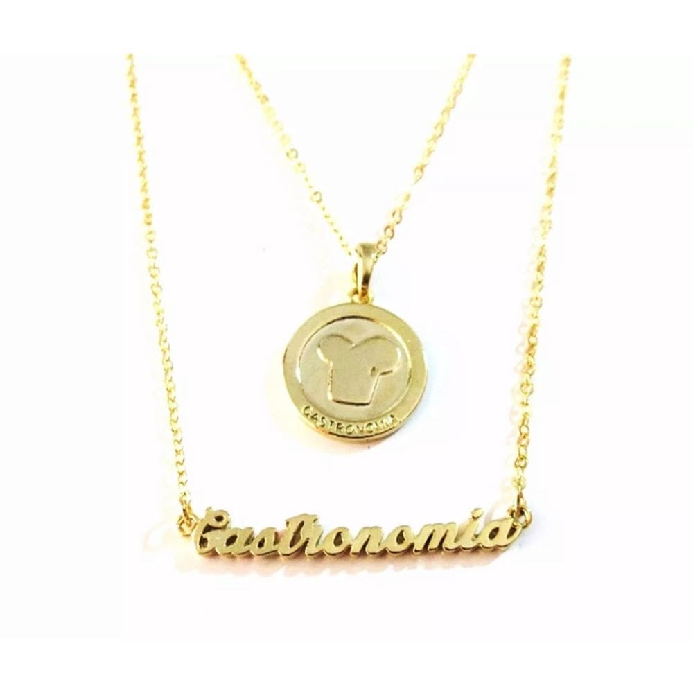 Colar Duplo Profissão Gastronomia Chefe Cozinha Folheado