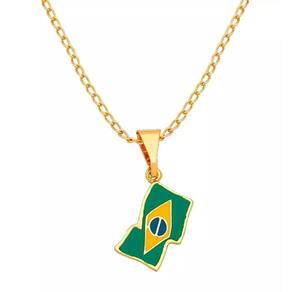 Colar Cordão Bandeira do Brasil Folheado Ouro 18k