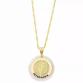 Colar Cordão Curso Veterinária Acrílico Folheado A Ouro 18k
