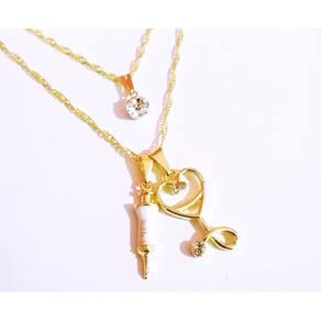 Colar Enfermagem Duplo Esteto e Seringa Folheado A Ouro 18k