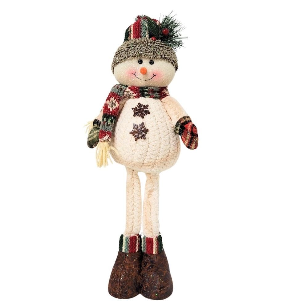 Boneco de Neve Decorativo Perna Comprida 54cm Pelúcia Premium Cachecol Crochê - E Christmas