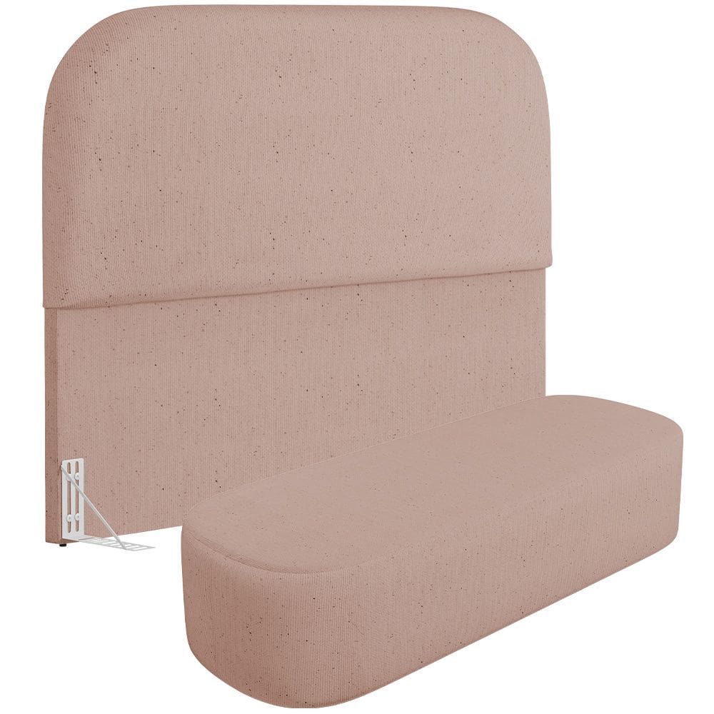 Cabeceira Cama Box Casal 140cm Lanna com Puff Recamier Doha W01  Linho Rosê - Lyam Decor