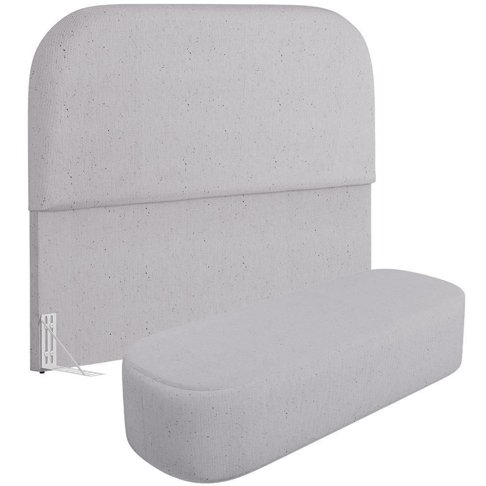 Cabeceira Cama Box Casal 140cm Lanna com Puff Recamier Doha W01 Linho Cinza - Lyam Decor