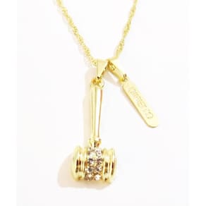 Colar Cordão Direito Martelo Malhete Placa Folheado 18k