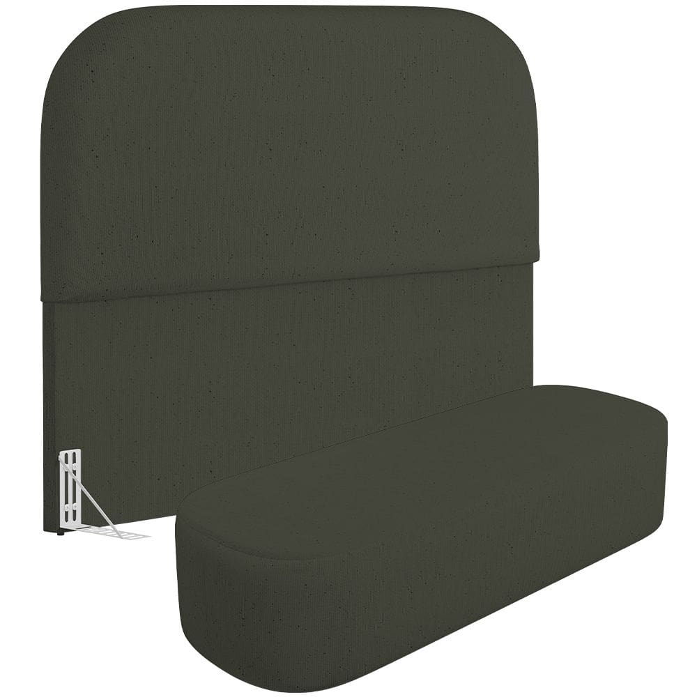 Cabeceira Cama Box King 195cm Lanna com Puff Recamier Doha W01  Linho Verde Musgo - Lyam Decor