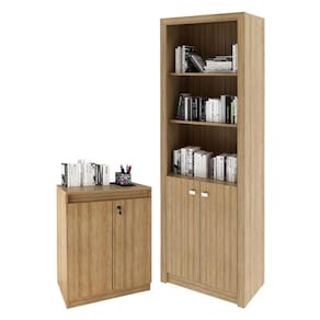 Armário Alto ME4110 e Armário Balcão ME4149 Para Escritório Amêndoa - Tecnomobili