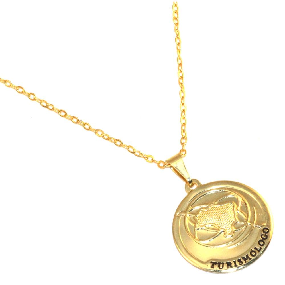 Colar Cordão Medalha Profissão Turismo Folheado 18k