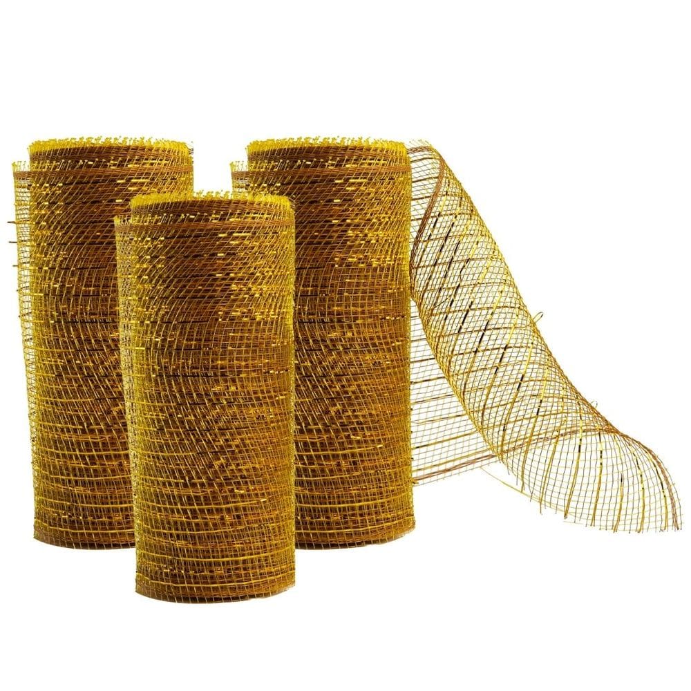 Kit 3 Telas Decorativa Fita Malha Tule Dourado Natal 15cm x 5 metros - Magizi